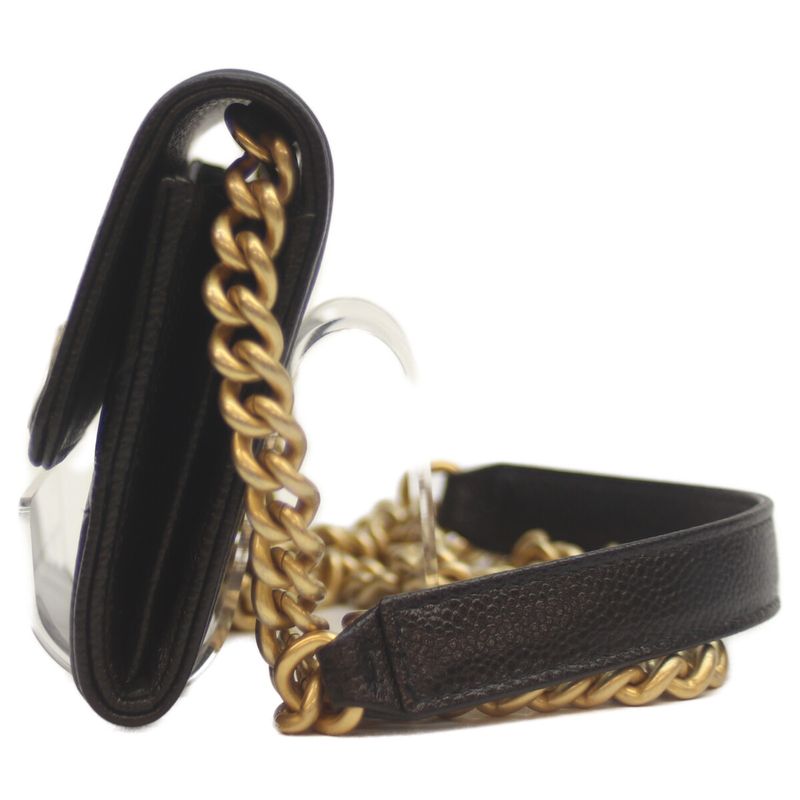 Chanel Ap2206 Black Cavia Ghardware Beautiful Chain Wallet