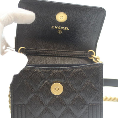 Chanel Ap2206 Black Cavia Ghardware Beautiful Chain Wallet