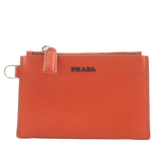 Prada Coin Case Leather Orange An10 • OH