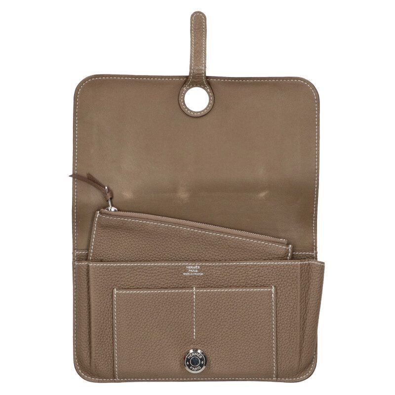 Hermes Dogon Duo GM Y Engraved Togo Etoupe Wallet Men's