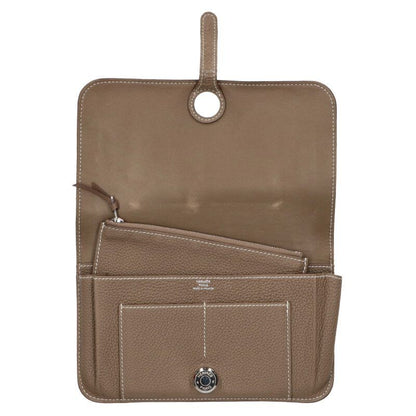Hermes Dogon Duo GM Y Engraved Togo Etoupe Wallet Men's