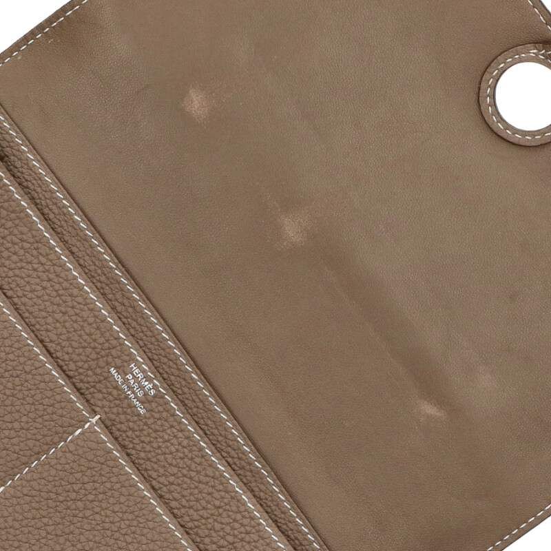Hermes Dogon Duo GM Y Engraved Togo Etoupe Wallet Men's