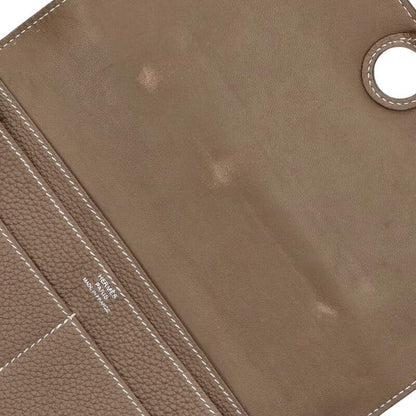 Hermes Dogon Duo GM Y Engraved Togo Etoupe Wallet Men's