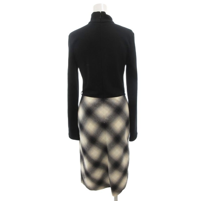 Gucci Dress Wool XS Black Gray High Neck Long Sleeve Long Plaid Switch Ff