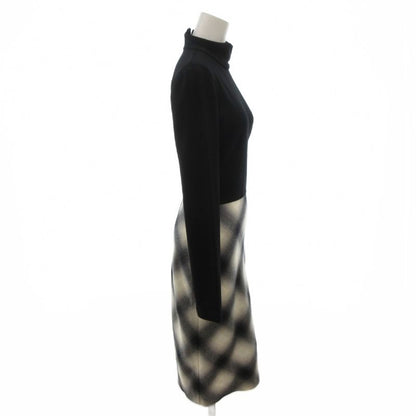 Gucci Dress Wool XS Black Gray High Neck Long Sleeve Long Plaid Switch Ff