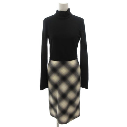 Gucci Dress Wool XS Black Gray High Neck Long Sleeve Long Plaid Switch Ff
