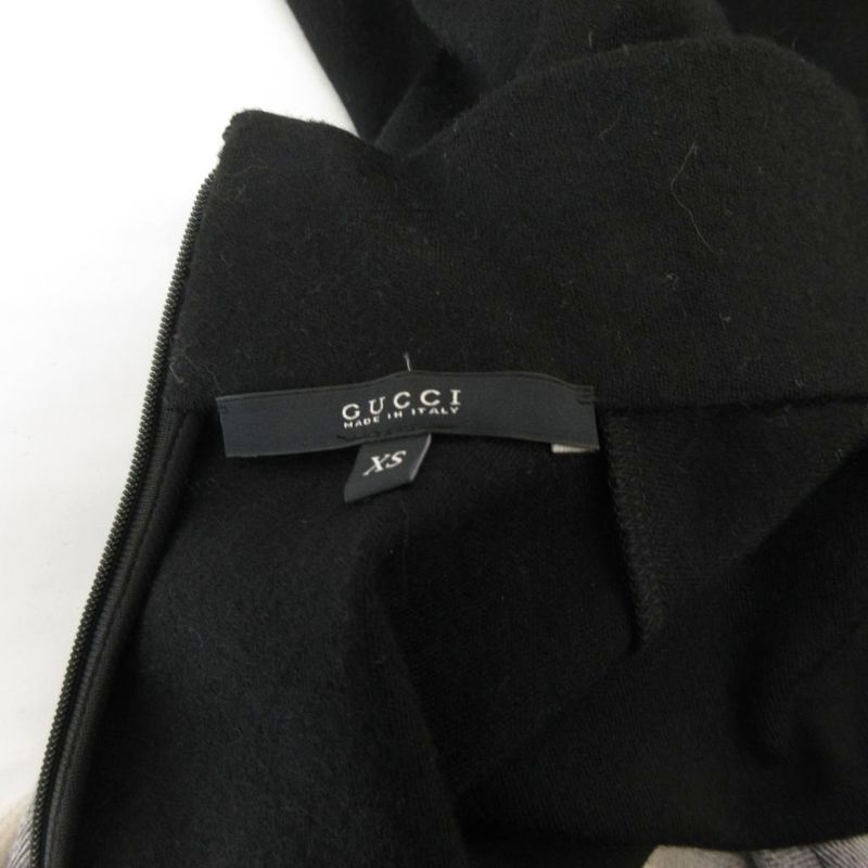 Gucci Dress Wool XS Black Gray High Neck Long Sleeve Long Plaid Switch Ff