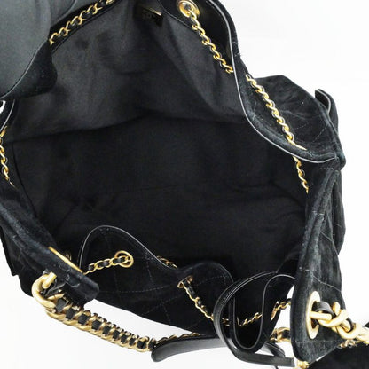 Chanel 25 Medium Handbag As5311 Black Gold Hardware Suede Drawstring