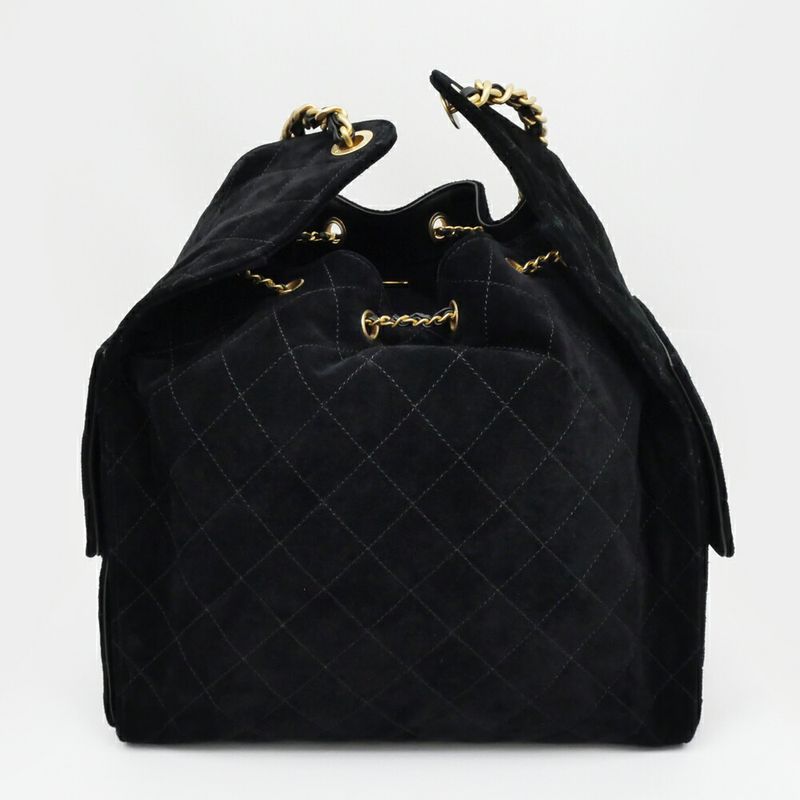 Chanel 25 Medium Handbag As5311 Black Gold Hardware Suede Drawstring