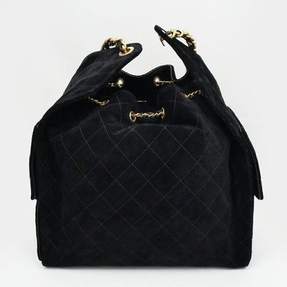 Chanel 25 Medium Handbag As5311 Black Gold Hardware Suede Drawstring