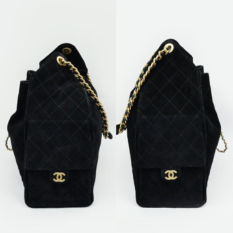 Chanel 25 Medium Handbag As5311 Black Gold Hardware Suede Drawstring