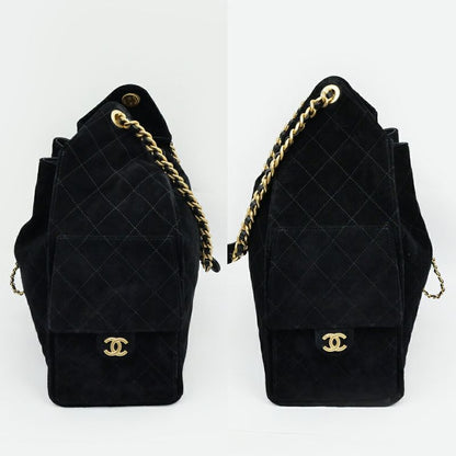 Chanel 25 Medium Handbag As5311 Black Gold Hardware Suede Drawstring