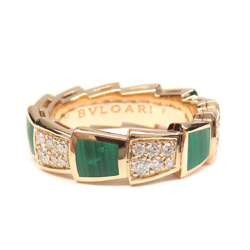 Bvlgari Ring Serpenti Vipa-750pg 18K Pink Gold Diamond Malachite 51