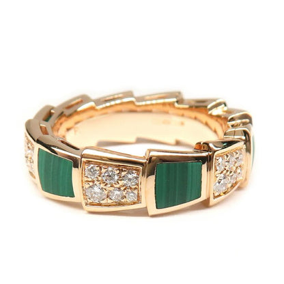 Bvlgari Ring Serpenti Vipa-750pg 18K Pink Gold Diamond Malachite 51