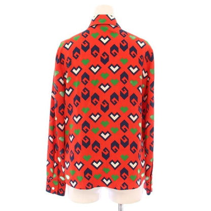 Gucci Printed Tie Neck Silk Blouse Shirt Long Sleeve 36 Red 741337 KH