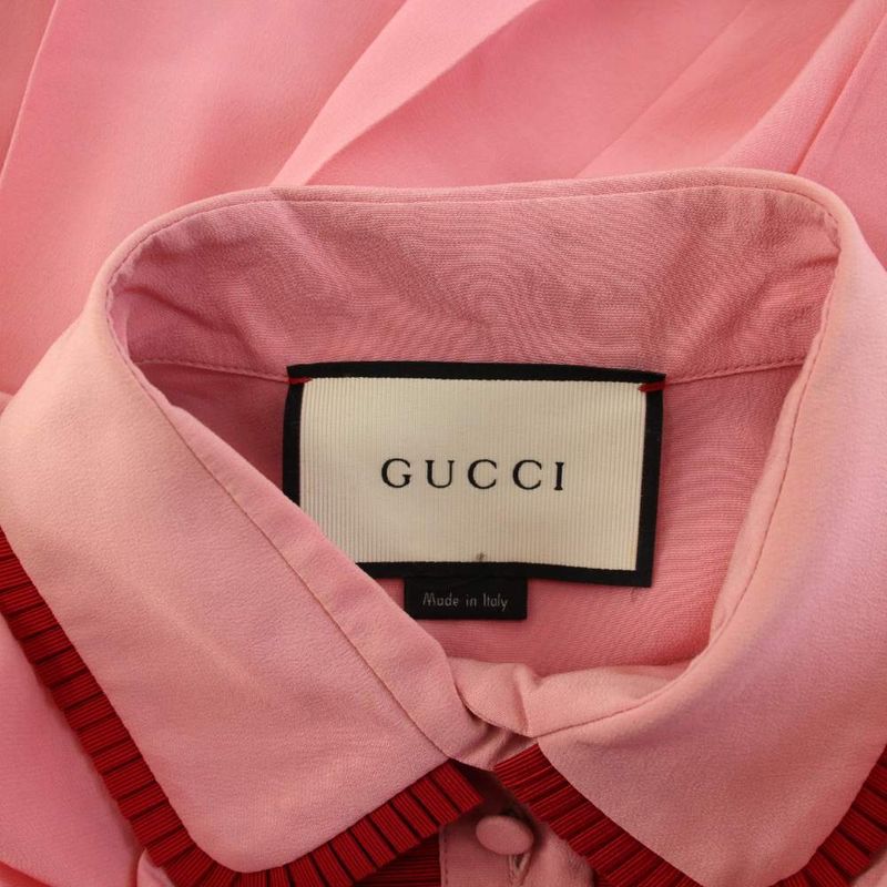 Gucci Silk Pleated Dress Short Sleeve Knee Length Ruffles 38 Pink 429049 KH