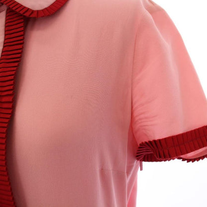Gucci Silk Pleated Dress Short Sleeve Knee Length Ruffles 38 Pink 429049 KH