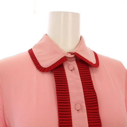 Gucci Silk Pleated Dress Short Sleeve Knee Length Ruffles 38 Pink 429049 KH