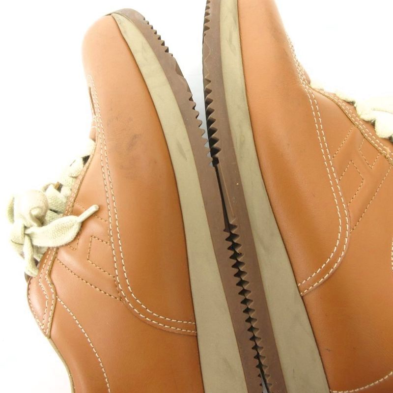 Hermes Quick H Logo Leather Sneakers Shoes Low Cut Stitch 35 Brown Ff • Gy19