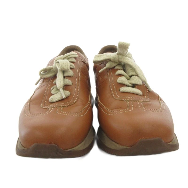 Hermes Quick H Logo Leather Sneakers Shoes Low Cut Stitch 35 Brown Ff • Gy19