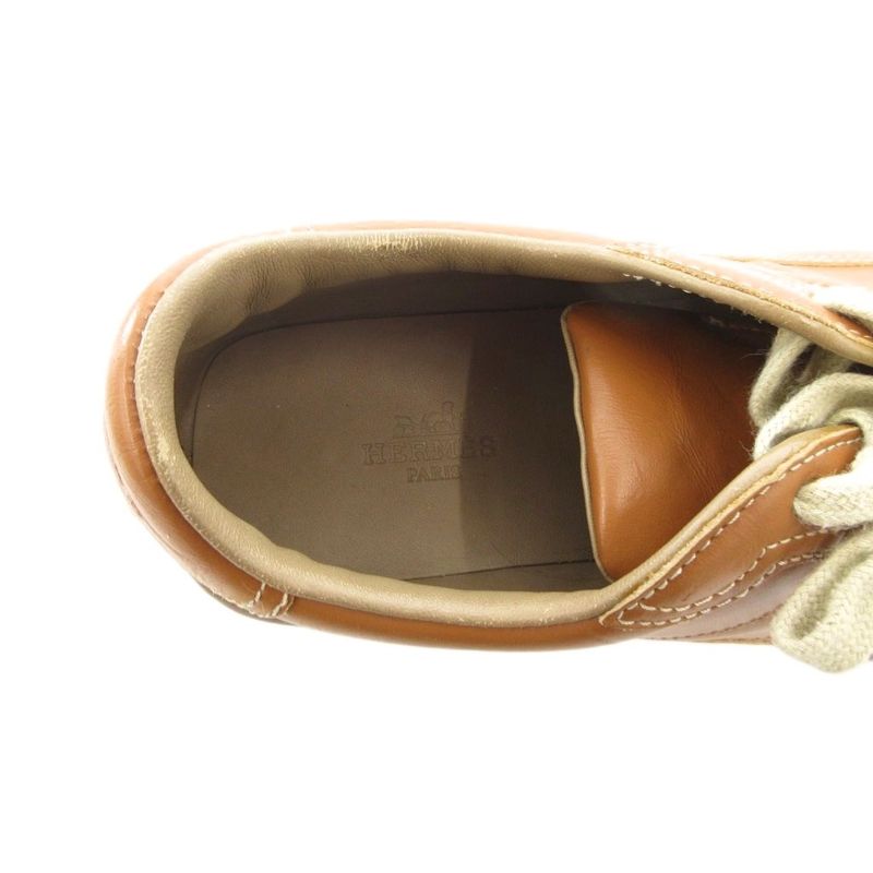 Hermes Quick H Logo Leather Sneakers Shoes Low Cut Stitch 35 Brown Ff • Gy19