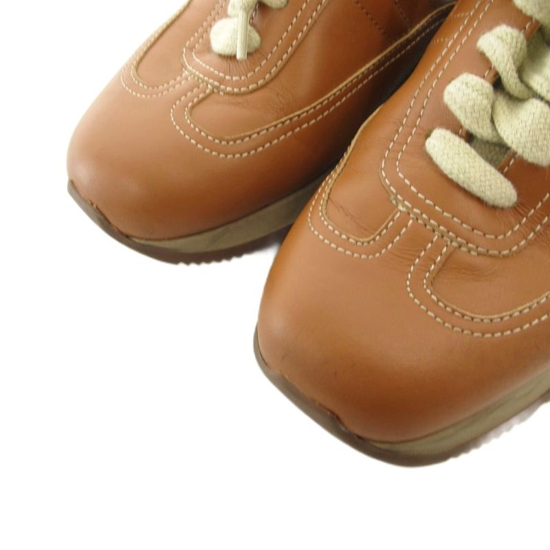 Hermes Quick H Logo Leather Sneakers Shoes Low Cut Stitch 35 Brown Ff • Gy19