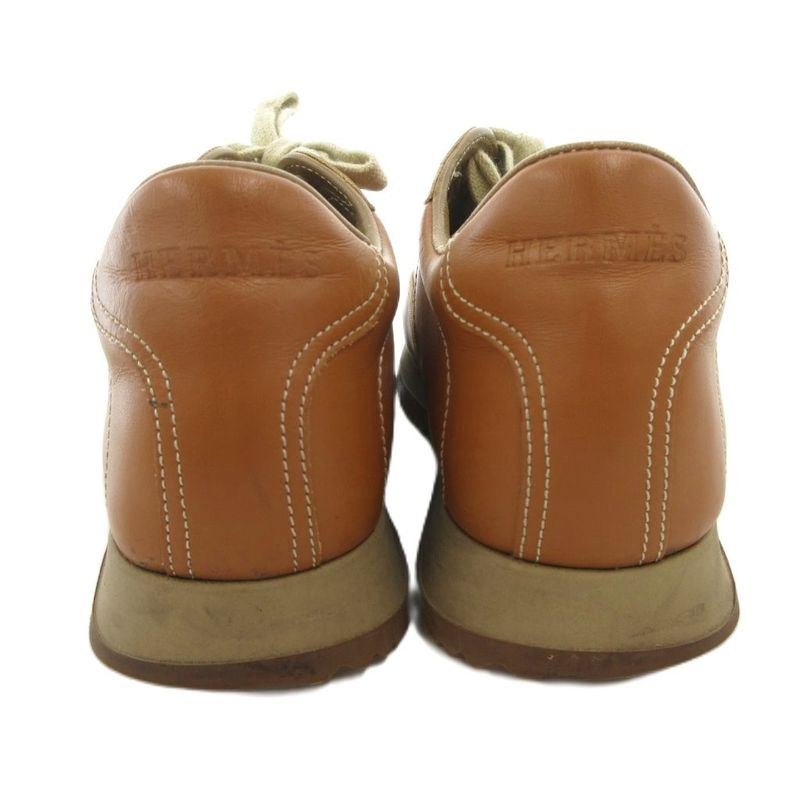 Hermes Quick H Logo Leather Sneakers Shoes Low Cut Stitch 35 Brown Ff • Gy19