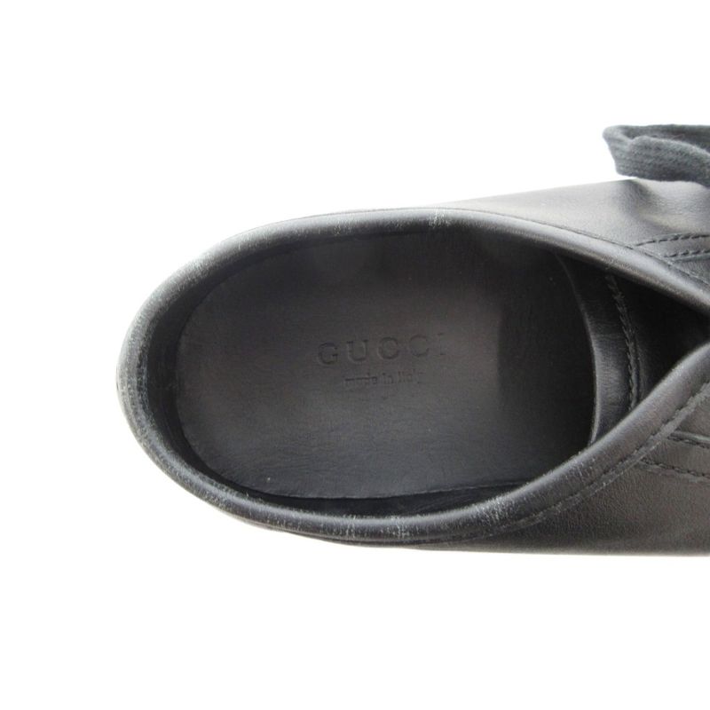 Gucci Sneakers Shoes Leather Low Cut Logo Plate 35 Black Ff • Gy19