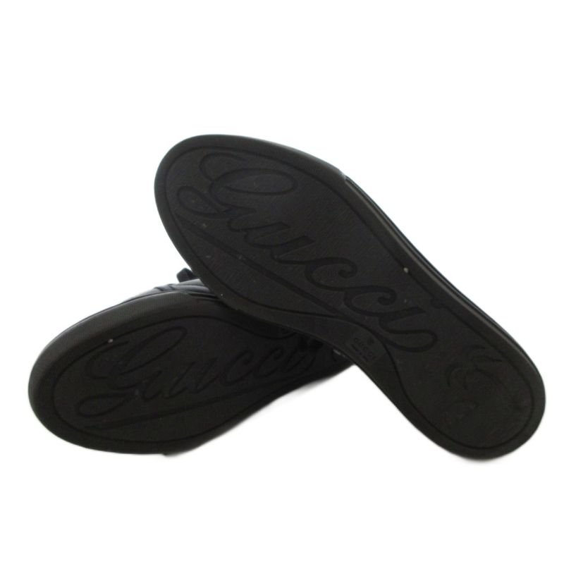 Gucci Sneakers Shoes Leather Low Cut Logo Plate 35 Black Ff • Gy19