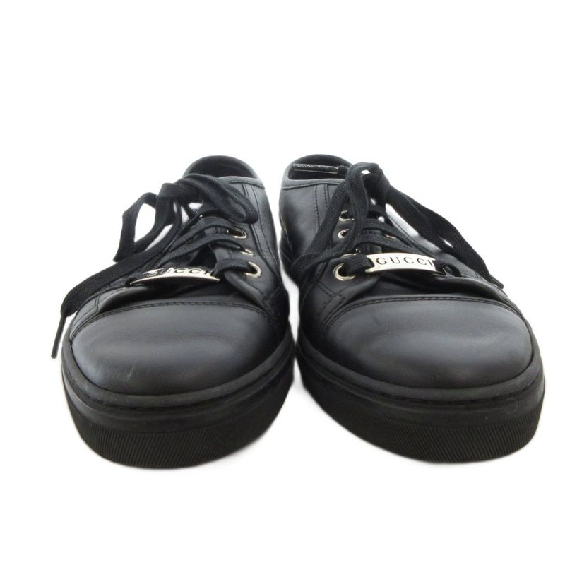 Gucci Sneakers Shoes Leather Low Cut Logo Plate 35 Black Ff • Gy19