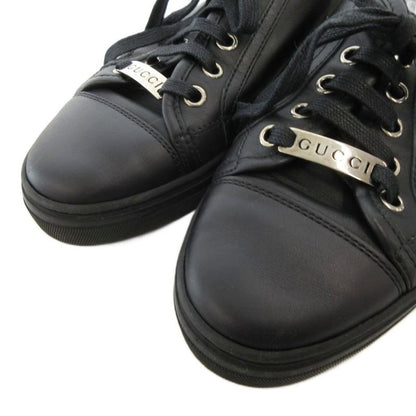 Gucci Sneakers Shoes Leather Low Cut Logo Plate 35 Black Ff • Gy19