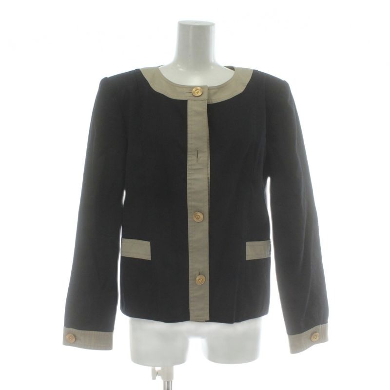 Chanel Setup Top and Bottom Collarless Jacket Single Shoulder Pad Gold Button