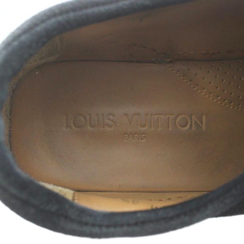Louis Vuitton Slip-on Sneakers Suede Low Cut 8.5 27.5cm (10.83in) Black Xz •