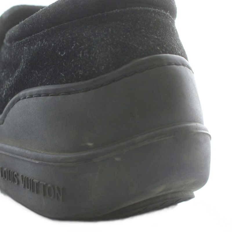 Louis Vuitton Slip-on Sneakers Suede Low Cut 8.5 27.5cm (10.83in) Black Xz •