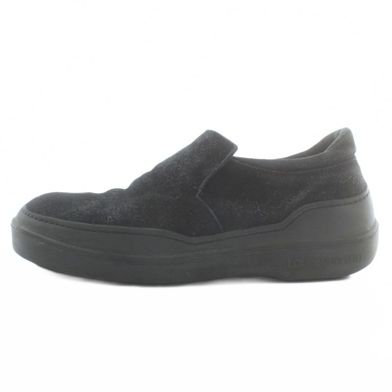 Louis Vuitton Slip-on Sneakers Suede Low Cut 8.5 27.5cm (10.83in) Black Xz •