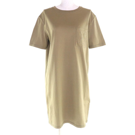 Hermes 100% Cotton Chaine D'ancre Pocket Crew Neck Short Sleeve Dress Khaki 38