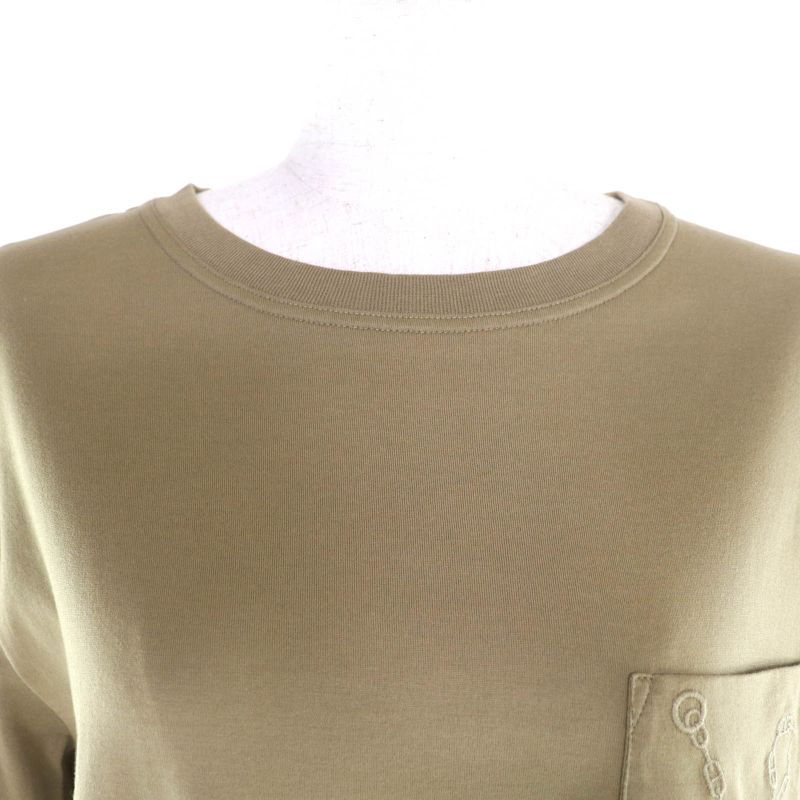 Hermes 100% Cotton Chaine D'ancre Pocket Crew Neck Short Sleeve Dress Khaki 38
