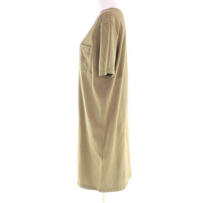 Hermes 100% Cotton Chaine D'ancre Pocket Crew Neck Short Sleeve Dress Khaki 38