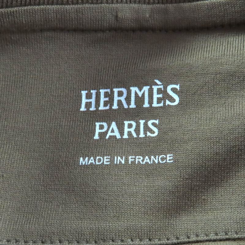 Hermes 100% Cotton Chaine D'ancre Pocket Crew Neck Short Sleeve Dress Khaki 38