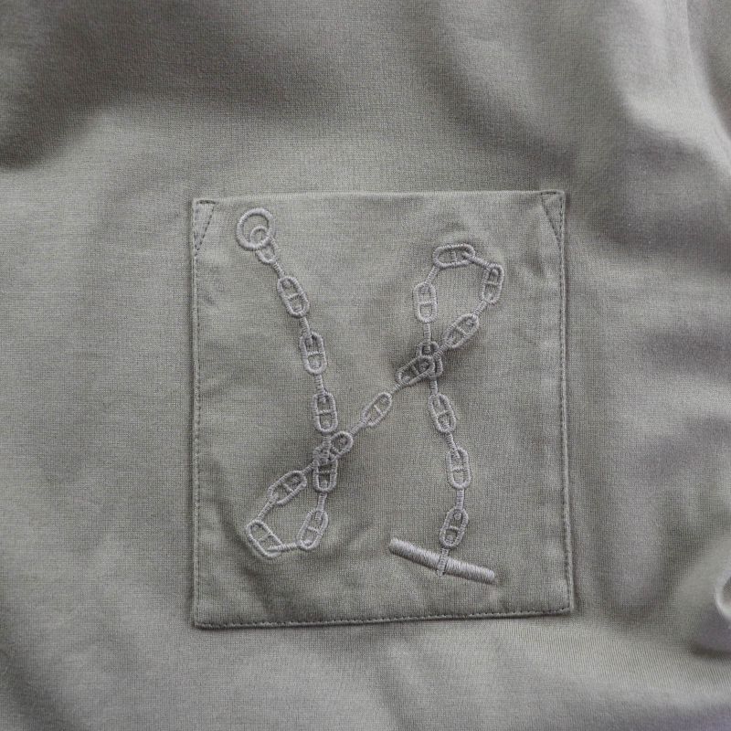 Hermes 100% Cotton Chaine D'ancre Pocket Crew Neck Short Sleeve Dress Khaki 38