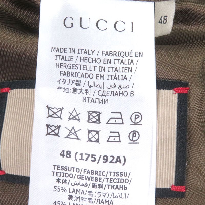 Gucci 639261 Llama Wool GG Stripe Covered Button Long Chester Coat Green 48