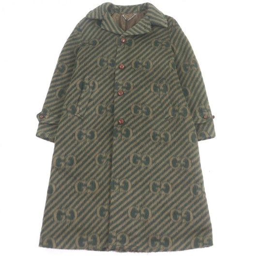 Gucci 639261 Llama Wool GG Stripe Covered Button Long Chester Coat Green 48