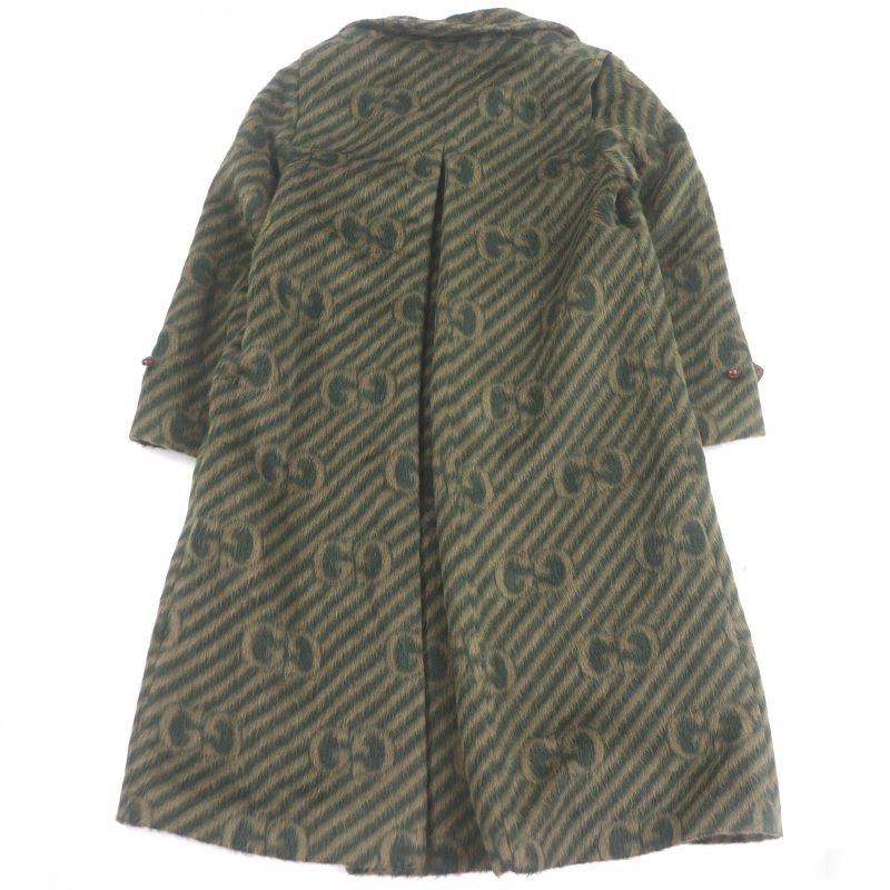 Gucci 639261 Llama Wool GG Stripe Covered Button Long Chester Coat Green 48