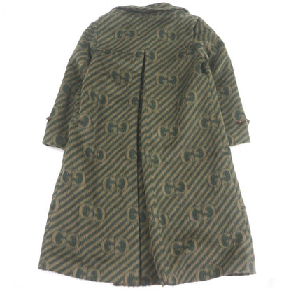 Gucci 639261 Llama Wool GG Stripe Covered Button Long Chester Coat Green 48