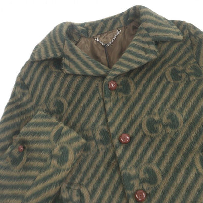 Gucci 639261 Llama Wool GG Stripe Covered Button Long Chester Coat Green 48