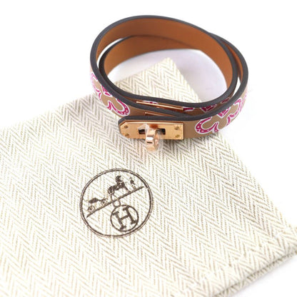 Hermes Mini Kelly Double Tour Lucky Daisy Leather Bracelet Brown W Engraved