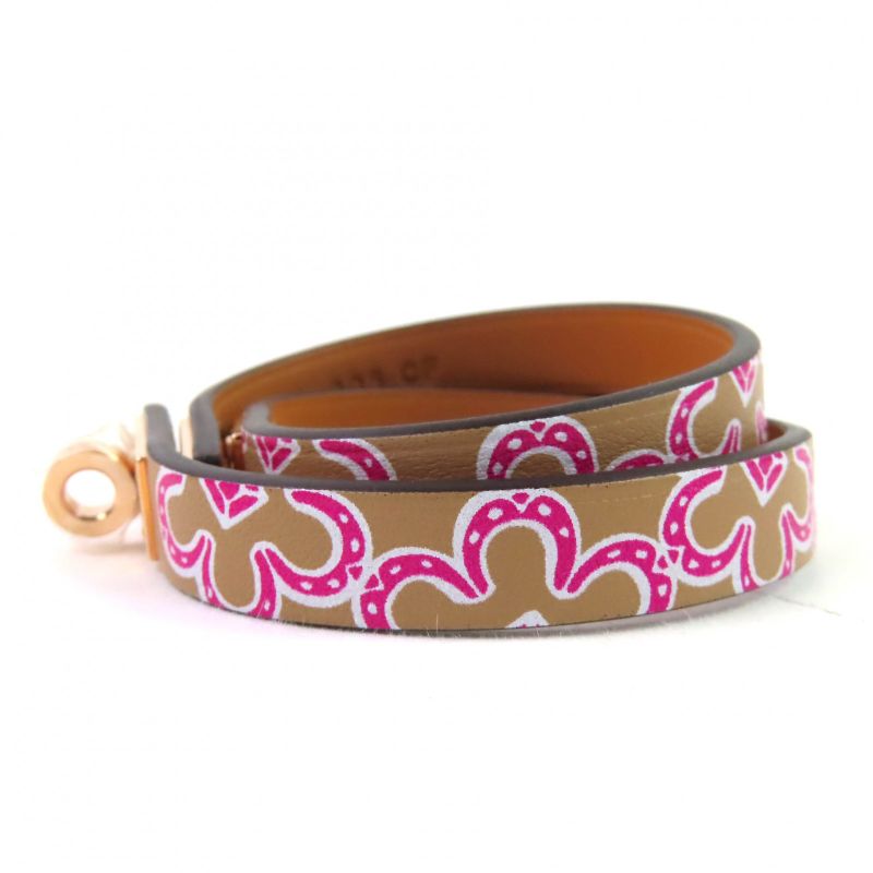 Hermes Mini Kelly Double Tour Lucky Daisy Leather Bracelet Brown W Engraved