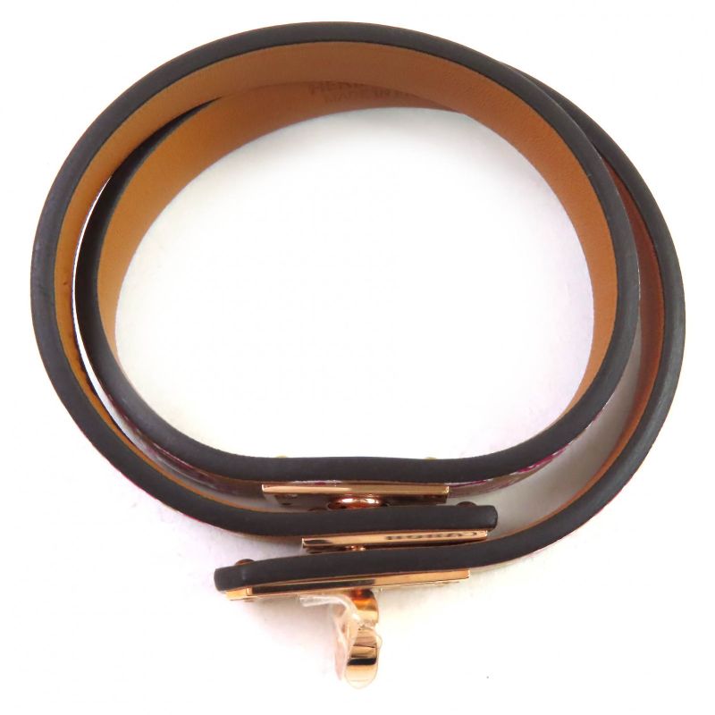 Hermes Mini Kelly Double Tour Lucky Daisy Leather Bracelet Brown W Engraved