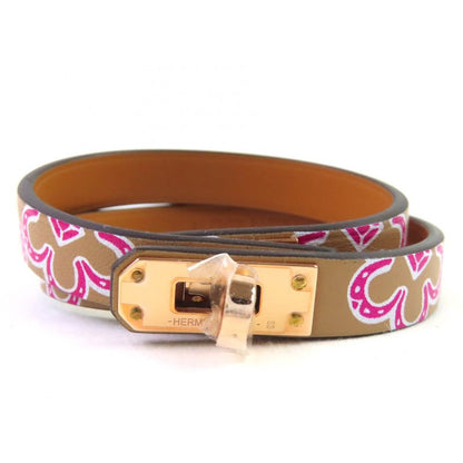 Hermes Mini Kelly Double Tour Lucky Daisy Leather Bracelet Brown W Engraved