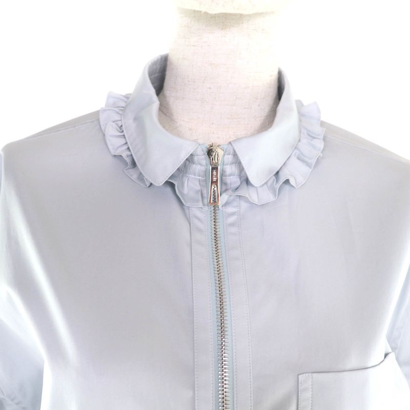 Hermes 2024 Made 4h0571dv 100% Cotton Ruffle Collar Long Sleeve Zip Up Dress